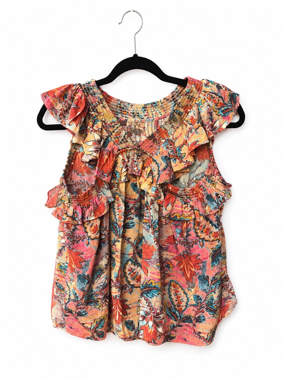 ULLA Johnson Tulip Top Coral Bloom Silk Shirt Ruffle boho chic glam - Picture 3 of 5